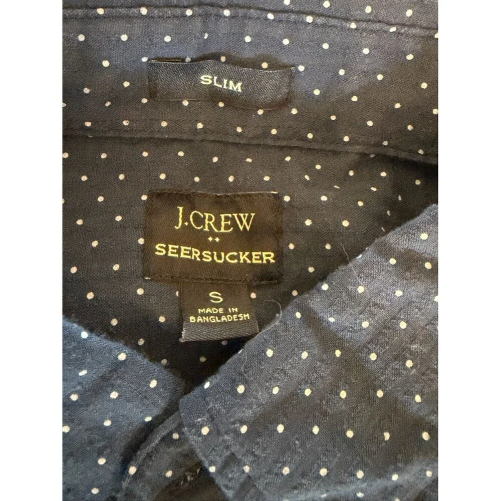 J.Crew Seersucker Shirt Mens Small Blue Polka Dot Slim Fit